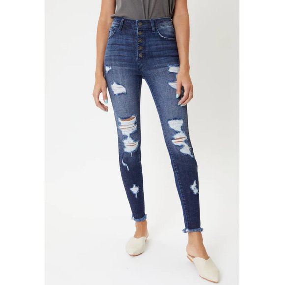 KanCan Denim - KanCan Lola High Rise Super Skinny Dark Wash Distressed Jeans KC7310D Size 11/29
